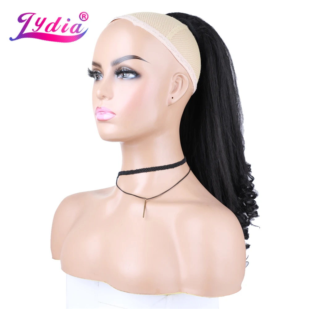 Lydia Tail Dancing Lose lockige synthetische 20" verworrene gerade Haarteile zwei Kunststoffkämme Kordelzug Pferdeschwanz Haarverlängerung schwarz – Detail 5
