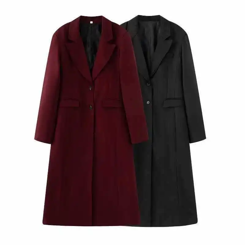 

Длинное модное женское пальто приталенного кроя цвета бордо, осенне-зимний сезон, полиэстер, тонкая модель, универсальное, весна