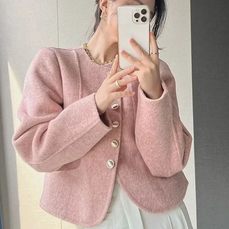 Autumn Woman Solid Single Breasted Temperament Tops New Women Clothes O-neck Tunic Fashion Caot Korean Vintage Y2k Tweed Jacket