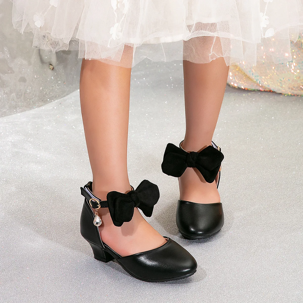 

Classic Bow Girl Leather Shoes For Girls Party Dance Children Kids Shoes 3-14 Years Princess High Heels Child Dress Wedding Shoe