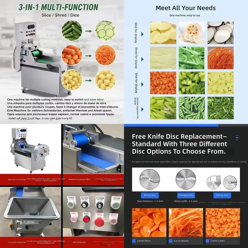 Multifunctional Vegetable Slicer Commercial Automatic Fruit and Vegetable Cutting Machine for Shredding Dicing Slicing