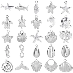 5pcs No Fade Sea Pendant Shell Turtle Stainless Steel Charms For Jewelry Making Necklace Earrings DIY Breloque Acier Inoxydable