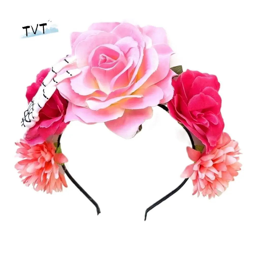 

Cool Plastic Halloween Headband Ghost Claw Gothic Floral Hair Hoop Multicolor Halloween Costume Rose Flower Crown Women