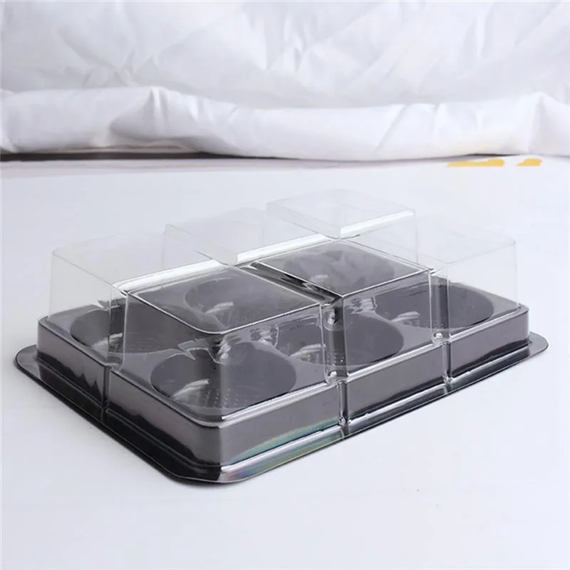 100Pcs 6 Cavities Plastic Mooncake Tray Transparent Muffin Cupcake Mochi Container Cookie Carrier Food Packaging Box