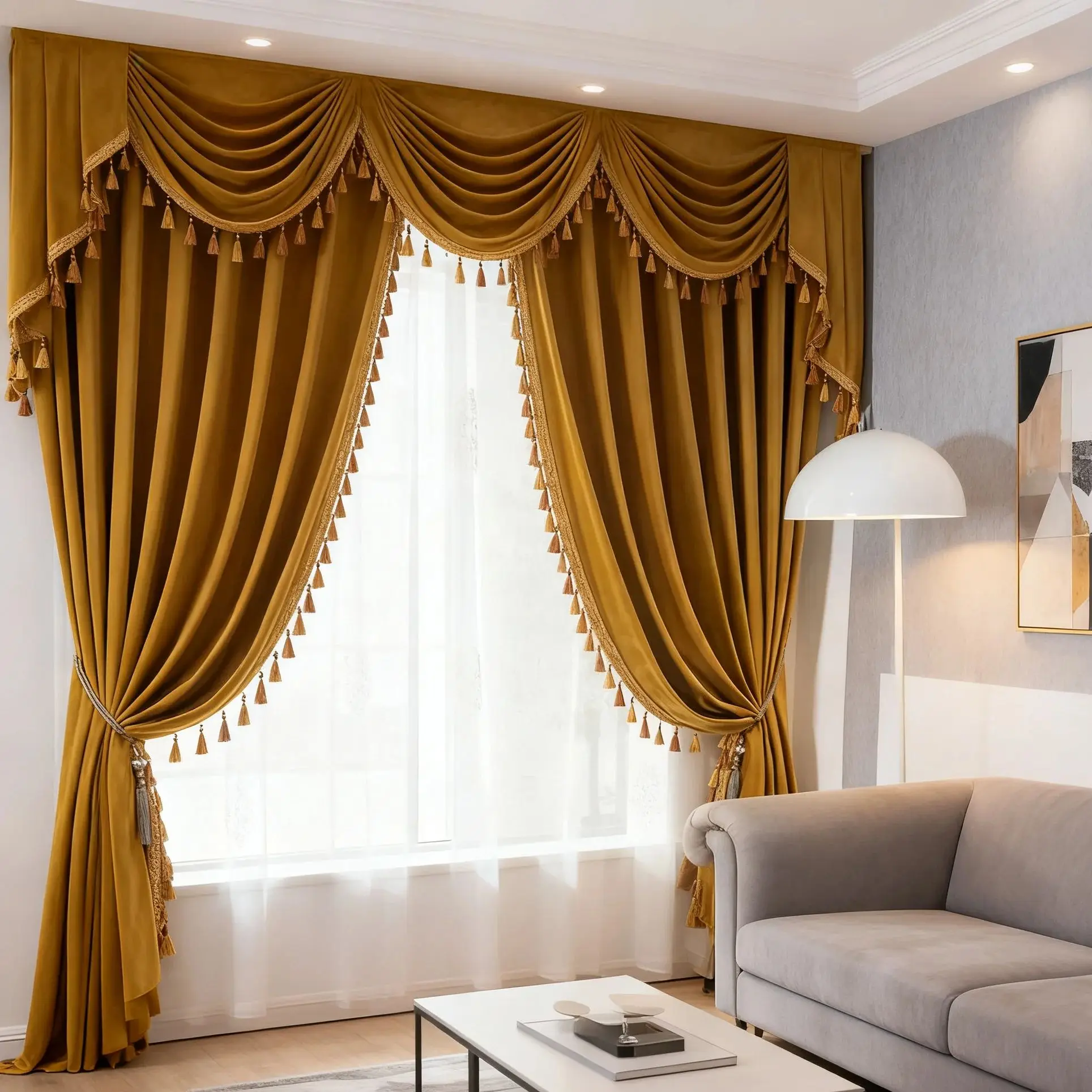 Curtains For Living Room Bedroom Dining Window Decor Custom Size Elegant Tulle European Luxury Simple Golden Valance Velvet