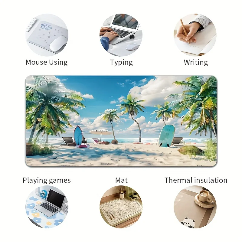 Beach Vacation Scenery Extra Large Mouse Pad Durable Non Slip Rubber Precision Stitched Edges for Office Home Gaming