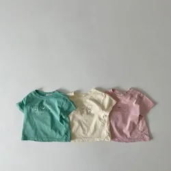 Camisetas con estampado de oso para bebé, Tops de manga corta de algodón para niño pequeño, camiseta informal holgada de dibujos animados para bebé 2024