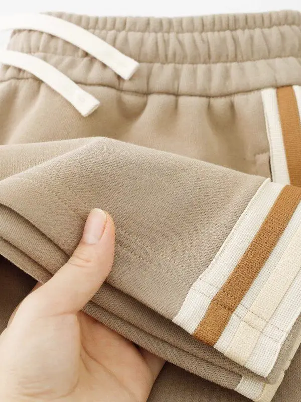 

Брюки спортивные унисекс прямого кроя в полоску цвета хаки, свободные, с широкими штанинами, с высокой талией, для весны и осени