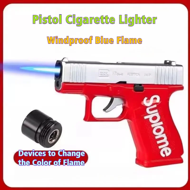 

Newest Pistol Cigar Igniter Gun Open Flame Inflatable Lighter Windproof Blue Fire Metal Cigarette Lighters & Smoking Accessories