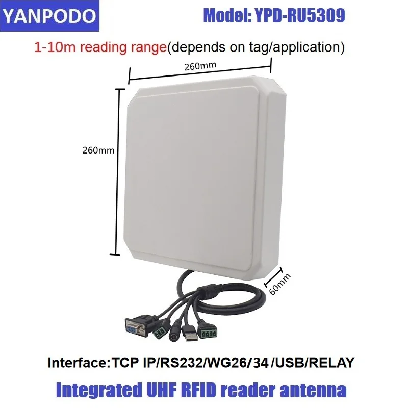 Yanpodo 10M UHF RFID usb prime reader RS232 WG26 RELAY built in 9dbi antenna free SDK for parking and warehouse management