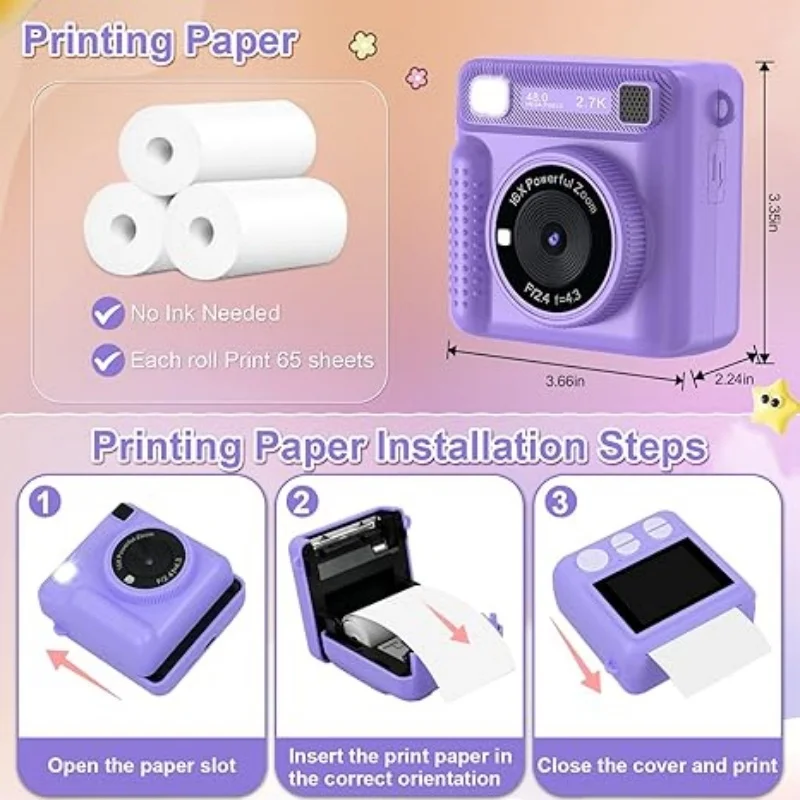 Children Digital Camera 1080P HD Toys Thermal Print Camera for Boys Girls Study Mini Camera Toys Best Birthday Christmas Gifts