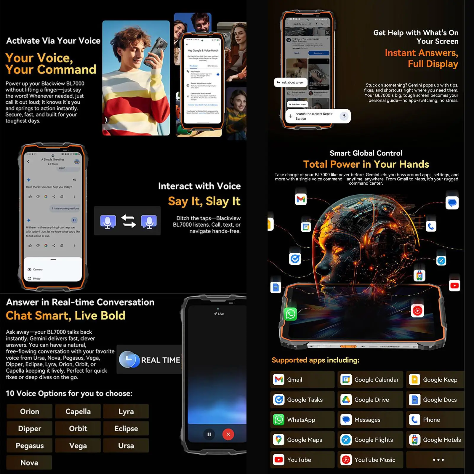 BLACKVIEW BL7000 5G AI هاتف متين 8GB + 256GB 6.78 "HD + 2.4K عرض 120 هرتز أندرويد 15 الأبعاد 6300 7500Amh NFC الهاتف الذكي