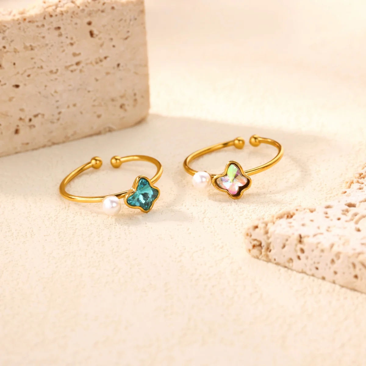 

Colored Cubic Zirconic Butterfly Open Rings for Women Stainless Steel Gold Color Adjustable Ring Wedding Aesthetic Jewelry
