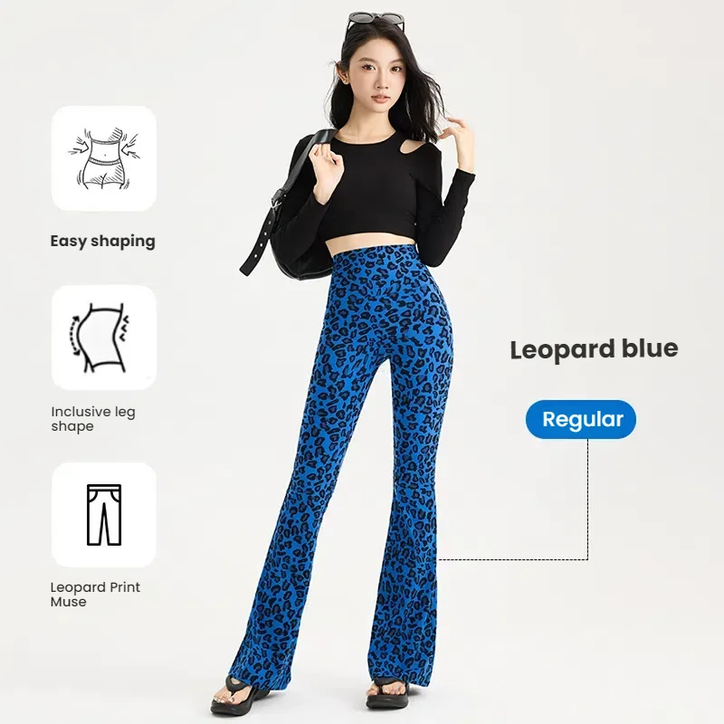 Summer Leopard Print Flared Yoga Pants Women High Waist Stretchy Bootcut Leggings Tummy Control Lounge Pants Wide Leg Trousers