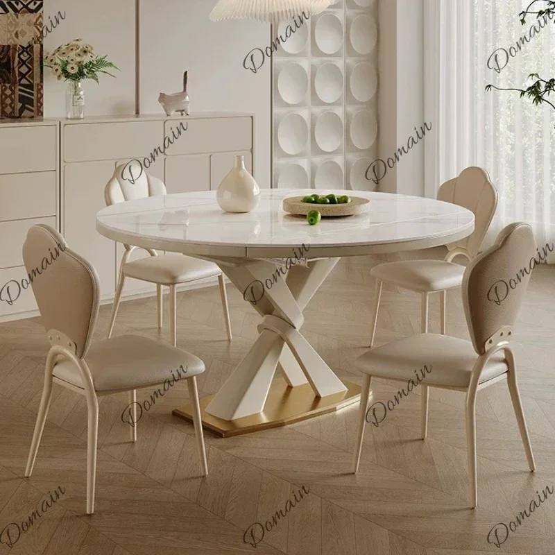 XM Light Luxury Folding Dining Tables Kitcjen Pliante Modern Simple Household Round Dining Table Set Of 6 Chairs Home Furniture