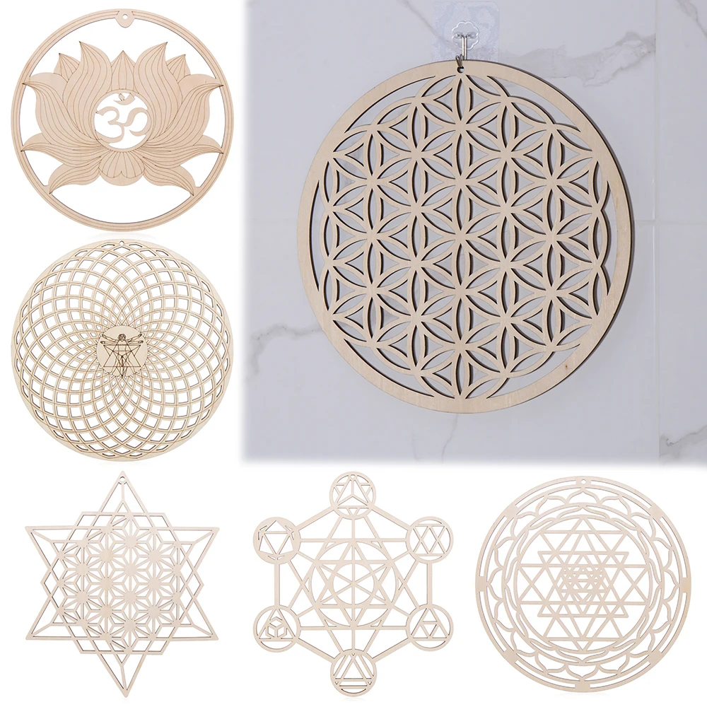 Handmade Coasters Laser Cut Home Wall Decor Flower Of Life Energy Mat Slice Wood Base Flower of Life Shape Wooden Wall Sign