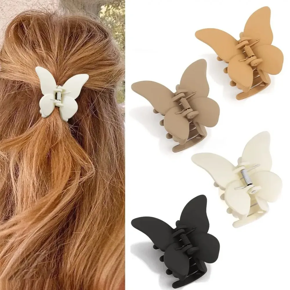 Matte Butterfly Hair Claw Solid Simple Ponytail Holders Barrettes Sweet Fairy Hair Clip Elegant Hairpin Claw Styling Accessories