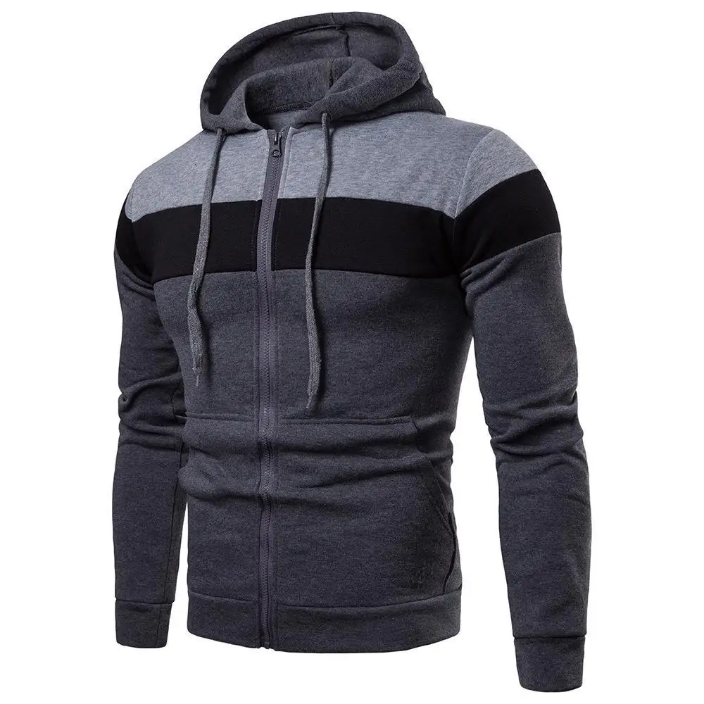 Sudadera con capucha de bloque de Color con cremallera para hombre, Sudadera con capucha informal elegante y duradera, Top de manga raglán, otoño e invierno, nuevo