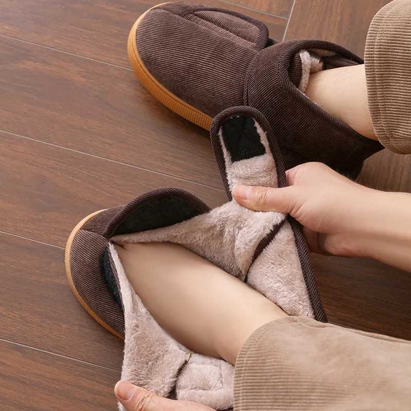 

House Soft Slippers for Men Patchwork Memory Foam Indoor Outdoor Boots Warm Plush Winter Shoes for Man botas para hombre