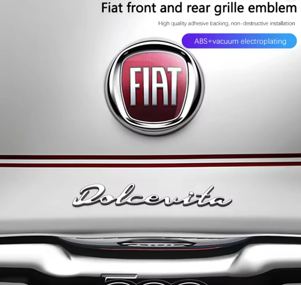 Fiat 500 Car Front Head Hood Rear Trunk Badge Emblem Sticker Car Front Hood Emblem Bonnet Auto Badge Rear Trunk