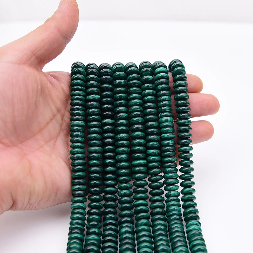 APDGG 4.5x10mm Natural Green Malachite Gems Smooth Abacus Shaped Loose Spacer Beads 15.5'' Strand Jewelry Making DIY