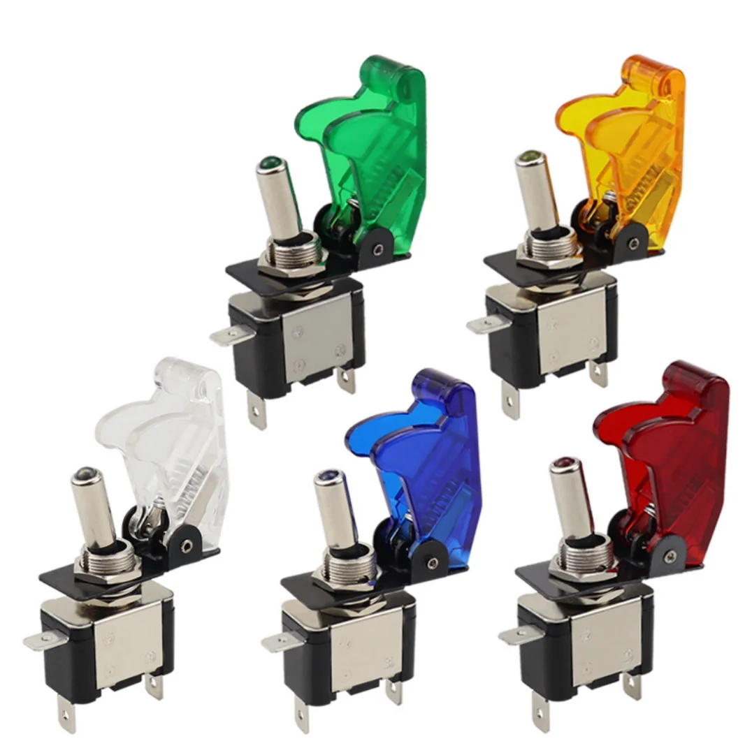 1PCS 3Pin 12mm 2 Position Toggle Switch With LED + Protective Cover ON-OFF DPDT Toggle Switch 12V/20A Car Modification Button