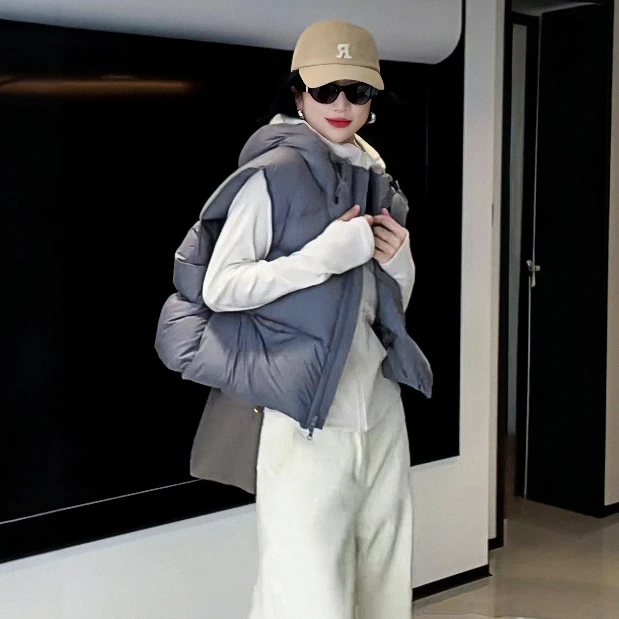 المرأة عادية أسفل سترة الدفء مبطن Jaet ort Sle الأبيض دو ريشة oulder وسادة معطف محبوك نسيج البوليستر #2