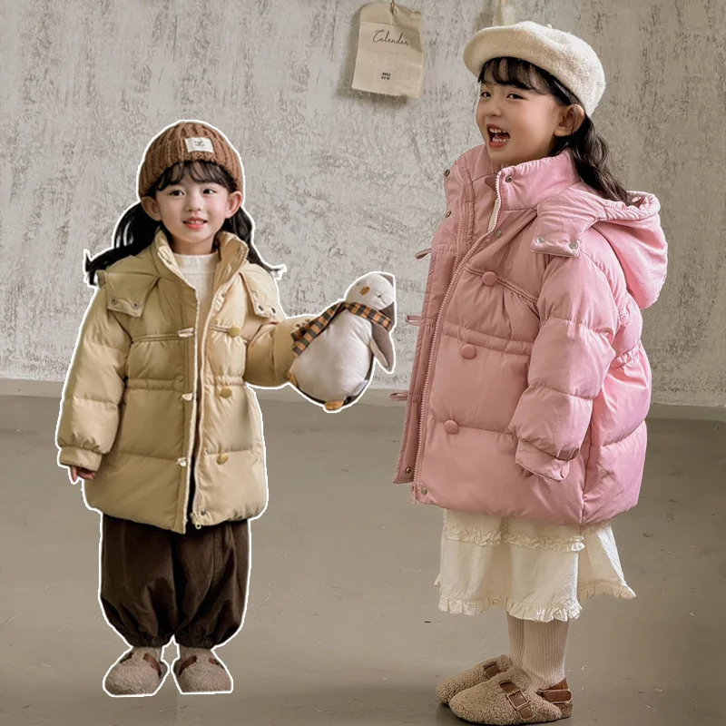 

Girls Hooded Down Coats Kids Winter Warm Long Jackets New Children Thicken Windproof Outerwear 2025 Princess Fashion Parkas