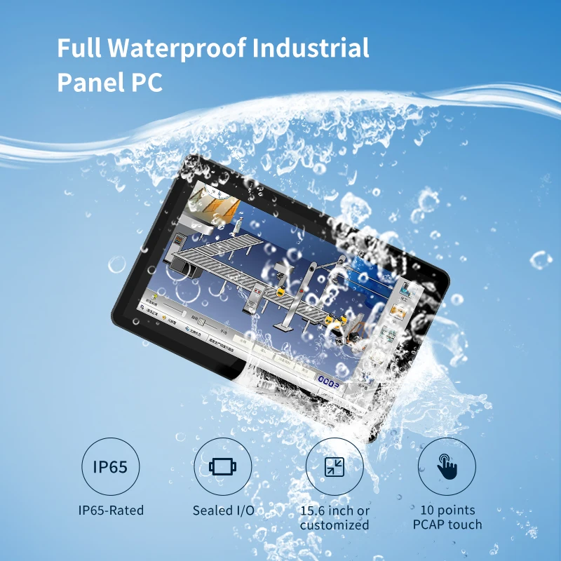 Fanless design i5 8257U 8GB 256GB 15.6 inch capacitive touch screen 16:9 ip65 fully waterproof industrial panel pc