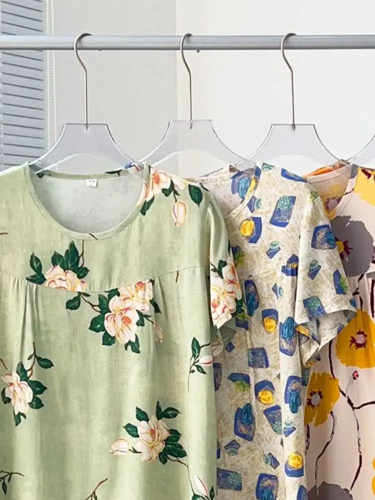 

Pure Cotton Silk Mom Women's ort Sve T-irt Thin Summer Lightweight Artificial Cotton Top for Middle-Aged And ly