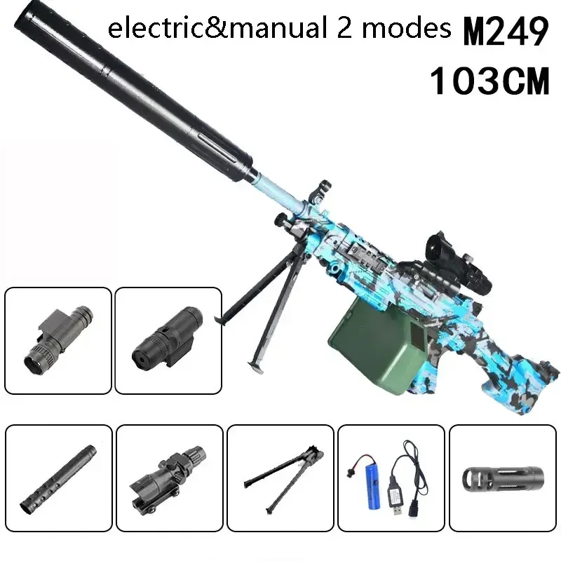 Hydrogel Guns M249 Machine Gun Electric Manual 2 Modes Realistic Toy Weapons Paintball Launcher for Men Adult Boys Shooting Game