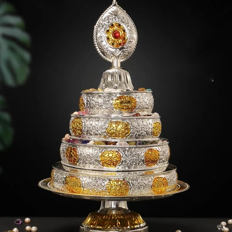 Buddhist Manza ,Multicolor Alloy Tibetan Handicraft Auspicious Tribute Buddhism Plate, Tantric  Altars Desktop Decorative,1 Set