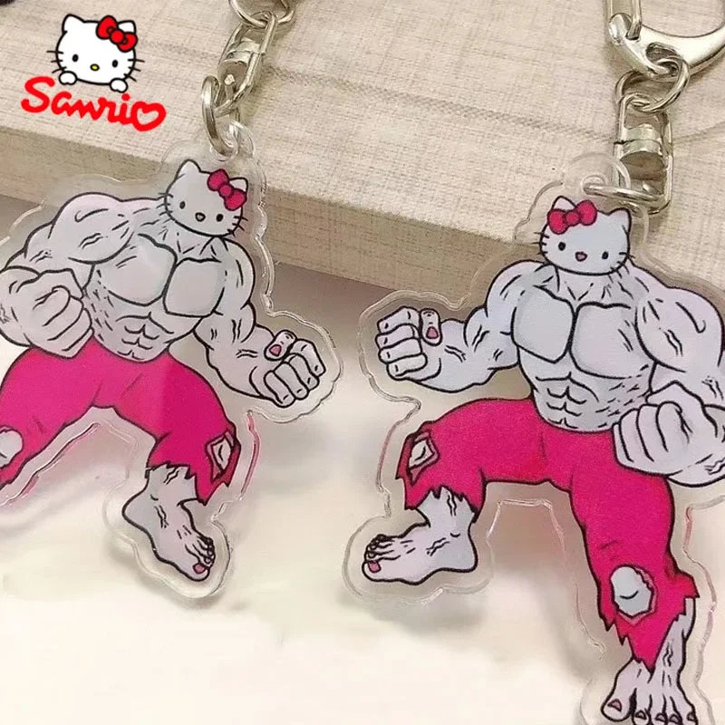 

Sanrio Acrylic Keychain Cartoon Cute Kuromi Hello Kitty Fashion Accessory Muscle Pendant Jewelry Christmas Gift for Kids