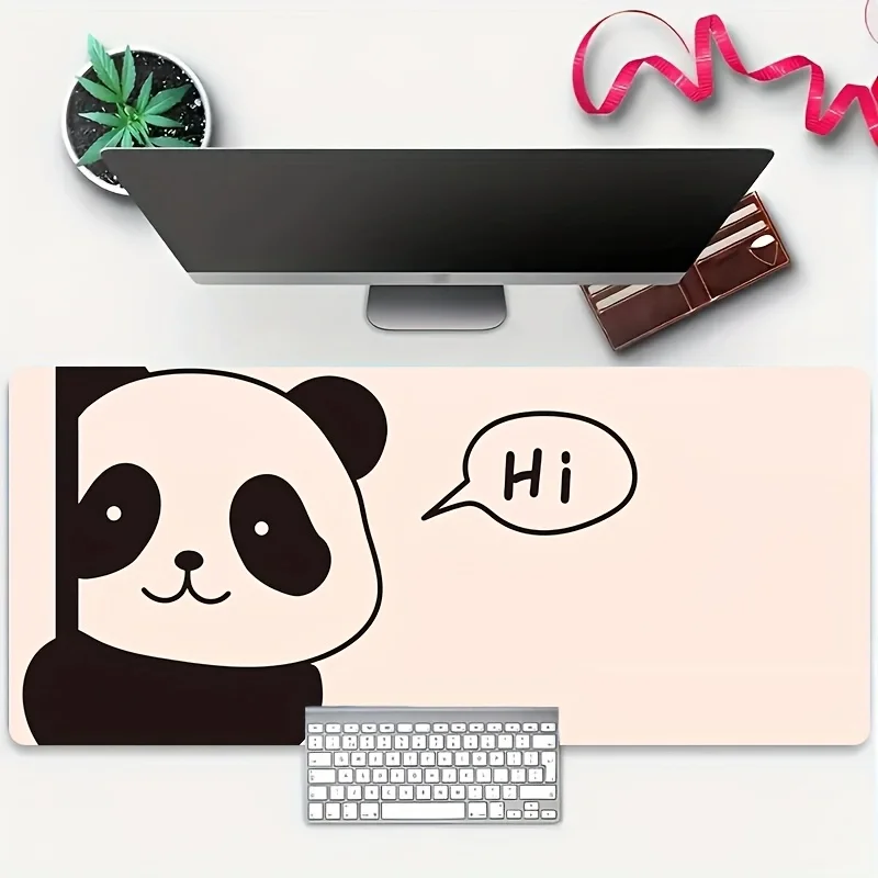 

The cute panda cartoon mouse pad with a large anti-slip rubber base and washable desk mat is suitable for gaming and office use