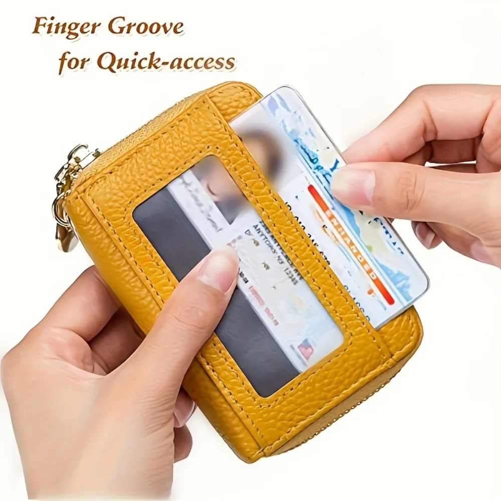 حامل بطاقة ائتمان صغير من الجلد الصناعي RFID ، مخلب بلون واحد ، محفظة مع نافذة بطاقة تعريف شفافة