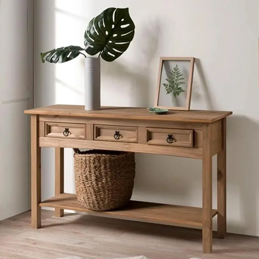 Solid Wood Console Table with  Drawers - Farmhouse Entryway Table with Storage Shelf, Farmhouse Furniture for Living Room