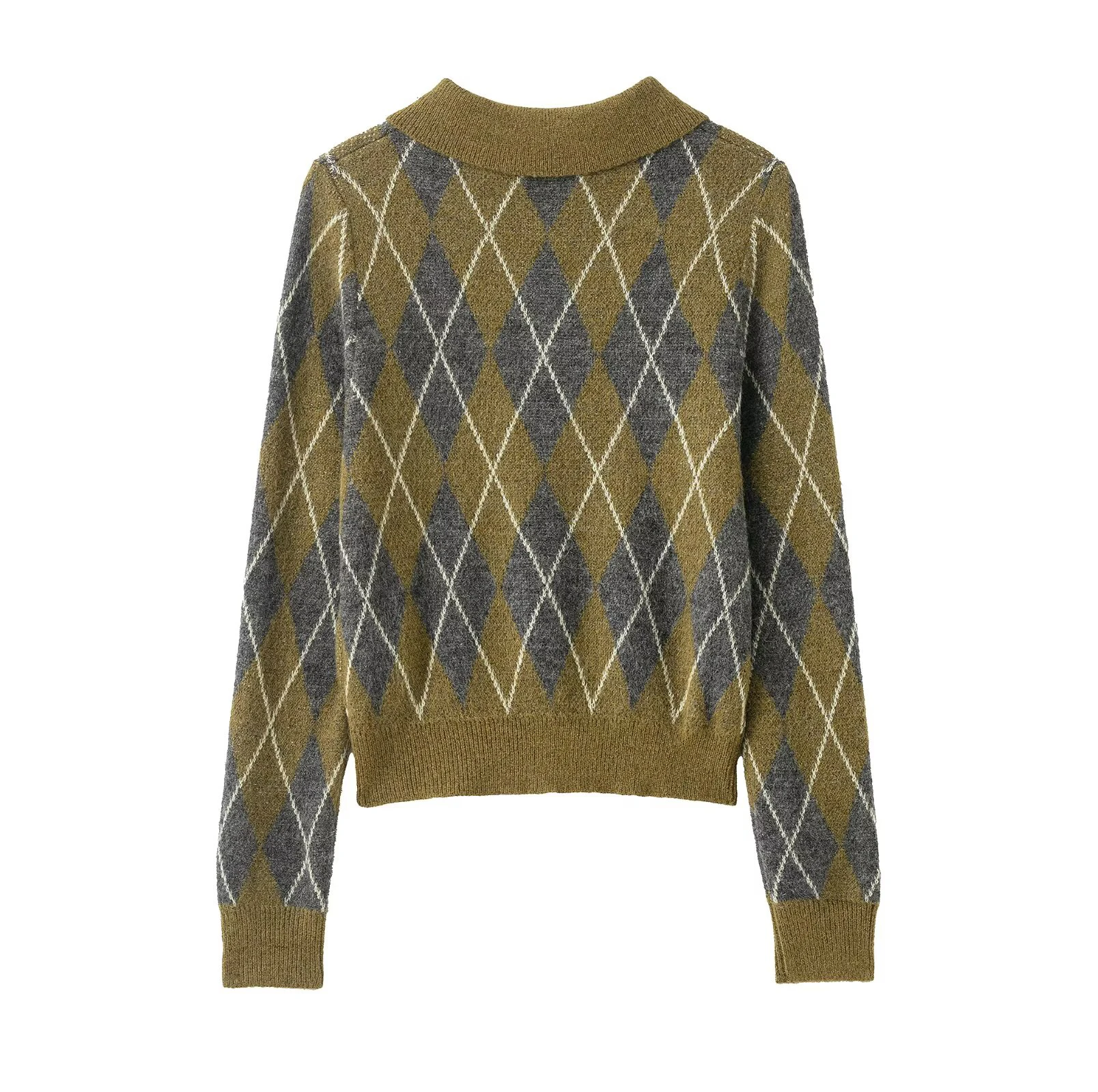 Nuovo abbigliamento invernale da donna in stile europeo e americano, temperamento casual, semplice polo in maglia di diamanti a maniche lunghe