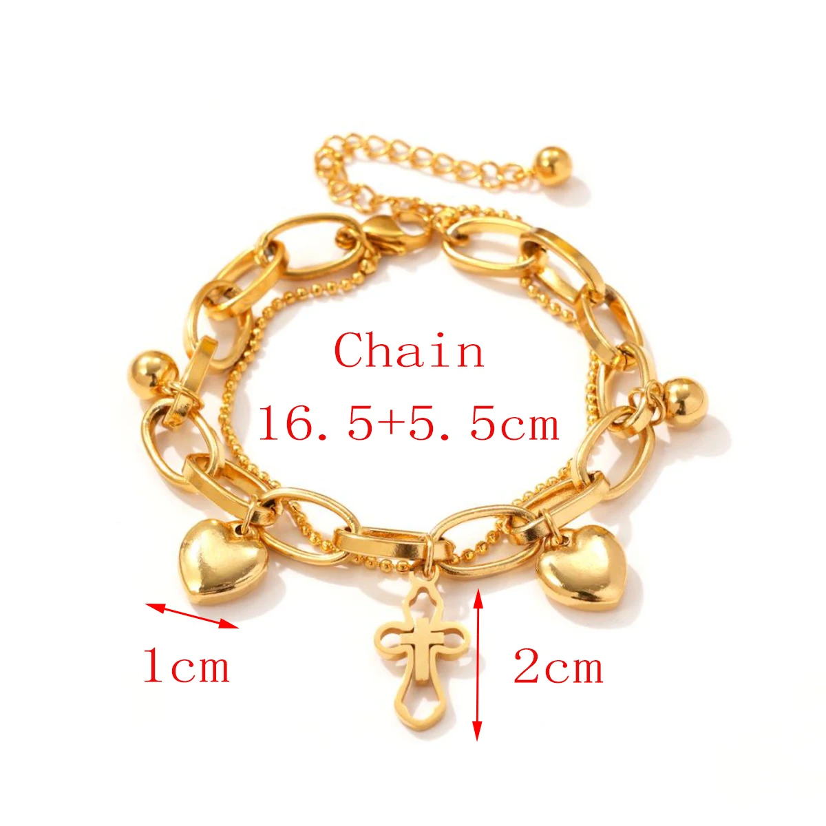 Heart Cross Pendant Stainless Steel Golden Woman's Bracelet Waterproof Fashion Jewelry for Lovers Gift