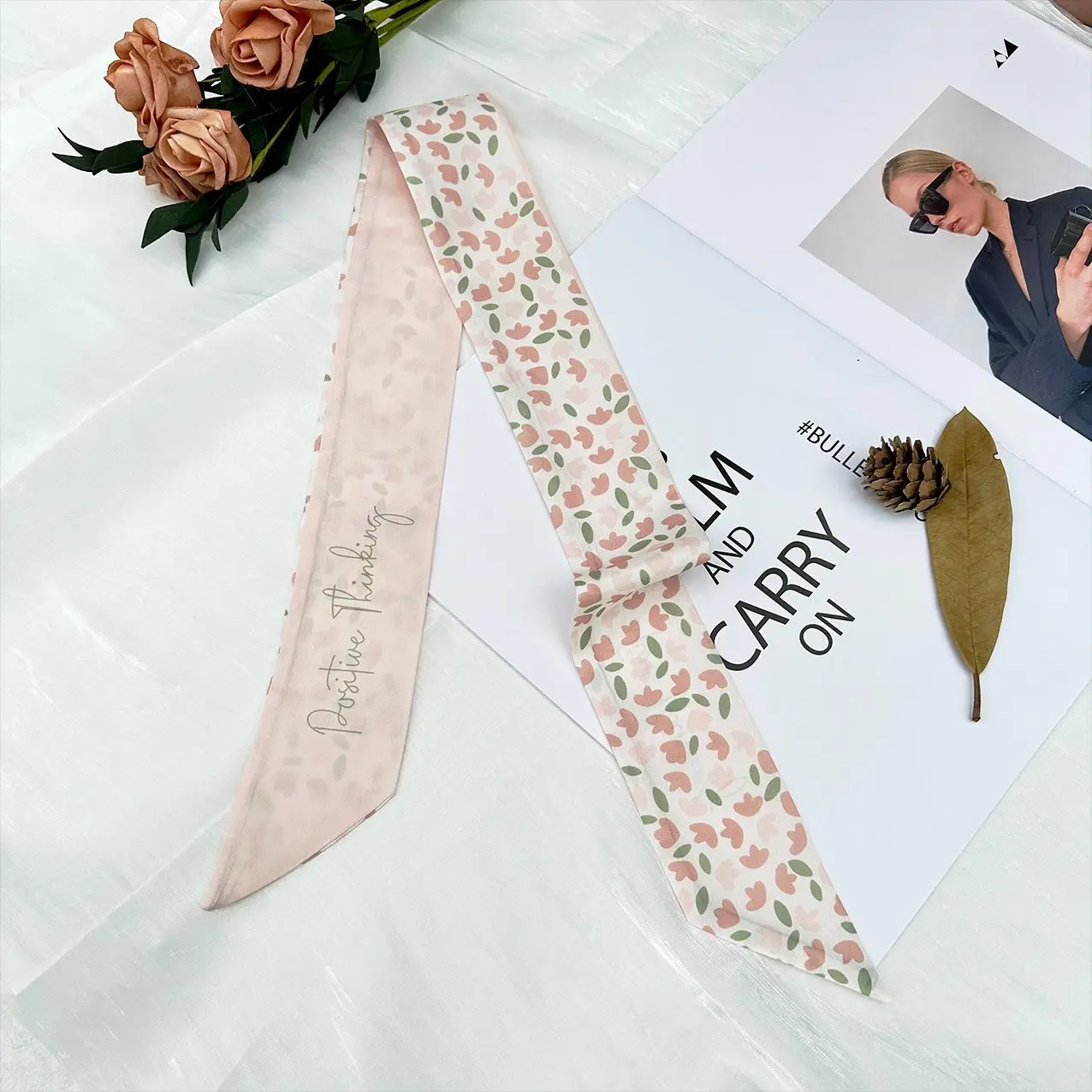 2024 New Silk Scarf Hair Band Long Ribbon Bow Korean Printing Letter Hair Scarf Fashion Women Ponytail Holder Hair Accessories