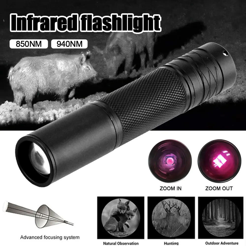 Outdoor 850nm/940nm Infrared Flashlight Adjustable Focus Zoomable IR Hunting Torch Infrared Radiation Light Night Vision Devices