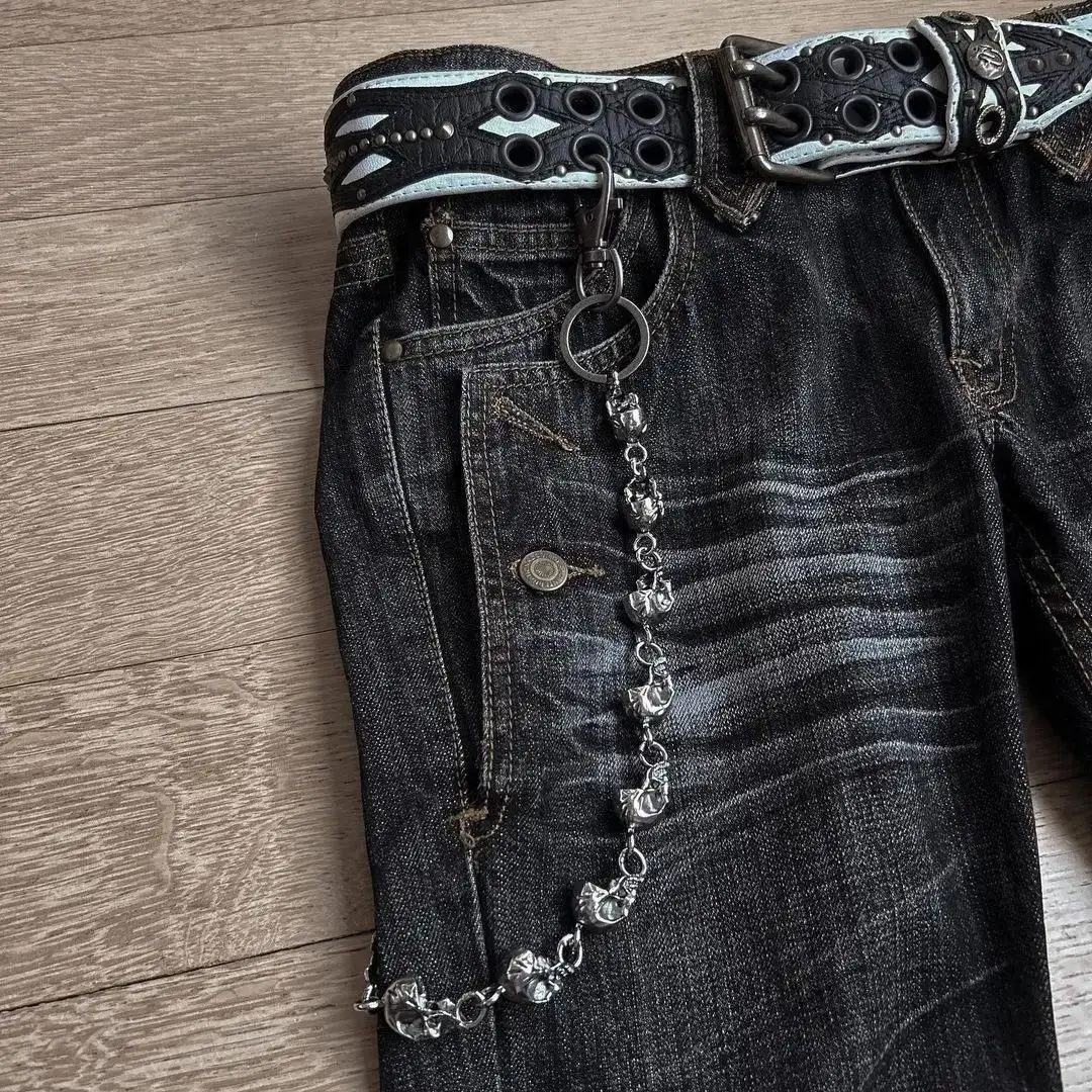 New Vintage Double Waisted Lace Up Micro Flared Women Pants Streetwear Y2K Washed High-quality Design Sense Men and Women Jeans
