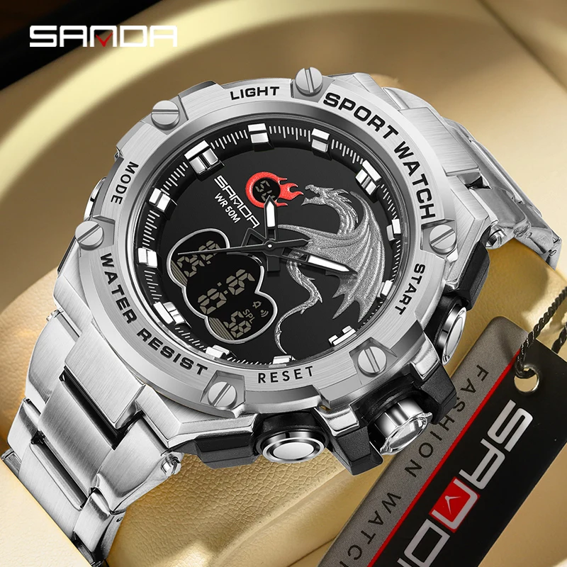 

SANDA 3171 Men Outdoor Sports Watches Luxury Multifunctional Chronograph Military Watch Luminous Waterproof Digital Wristwatch