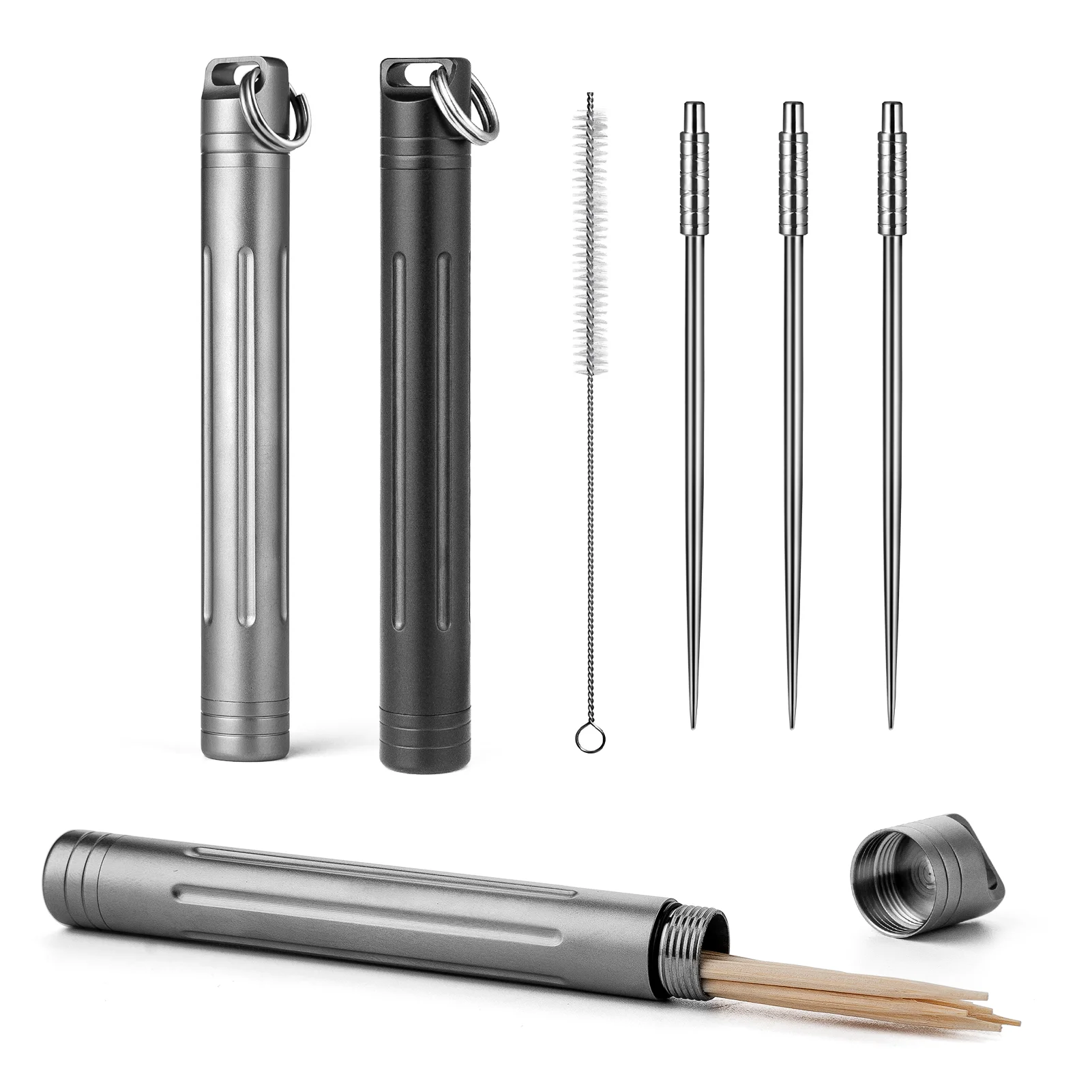 

Titanium Portable Toothpick Holder Box, Pocket Waterproof Case Toothpicks Container with Keychain for Outdoor Picnic and Camping