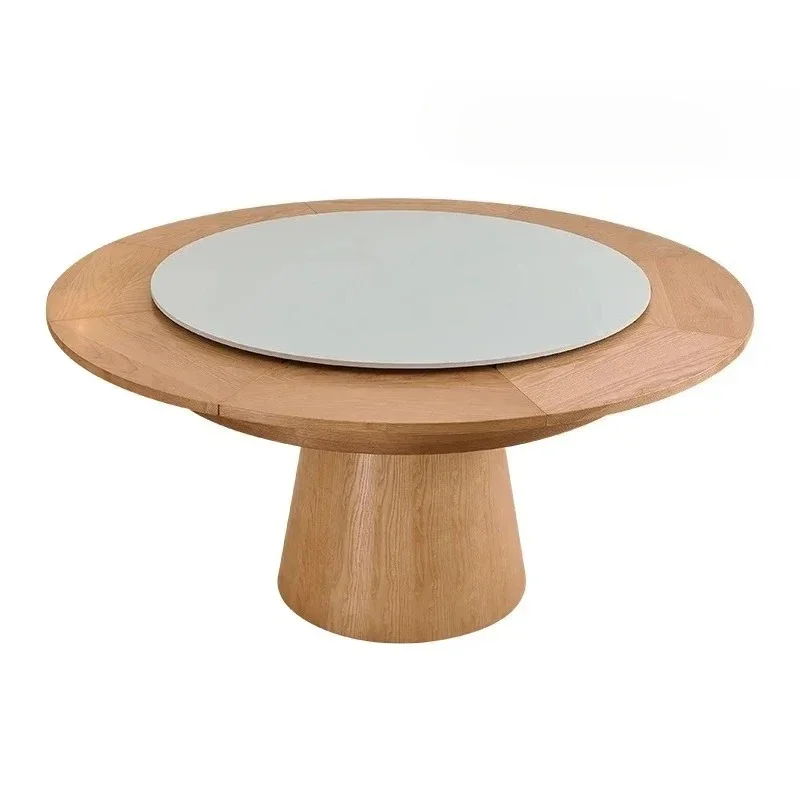 Rotating Round Dining Table with Adjustable Diameter and Turntable, Ash Wood Construction, Includes Chairs