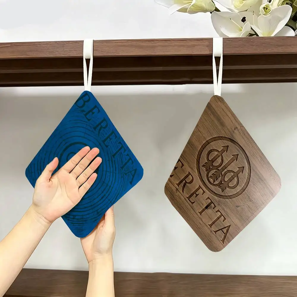 Gun Beretta logo Polyester Cotton Hand Wiping Towel, Anti-shrink Hanging Kitchen Cloth for Household Cleaning