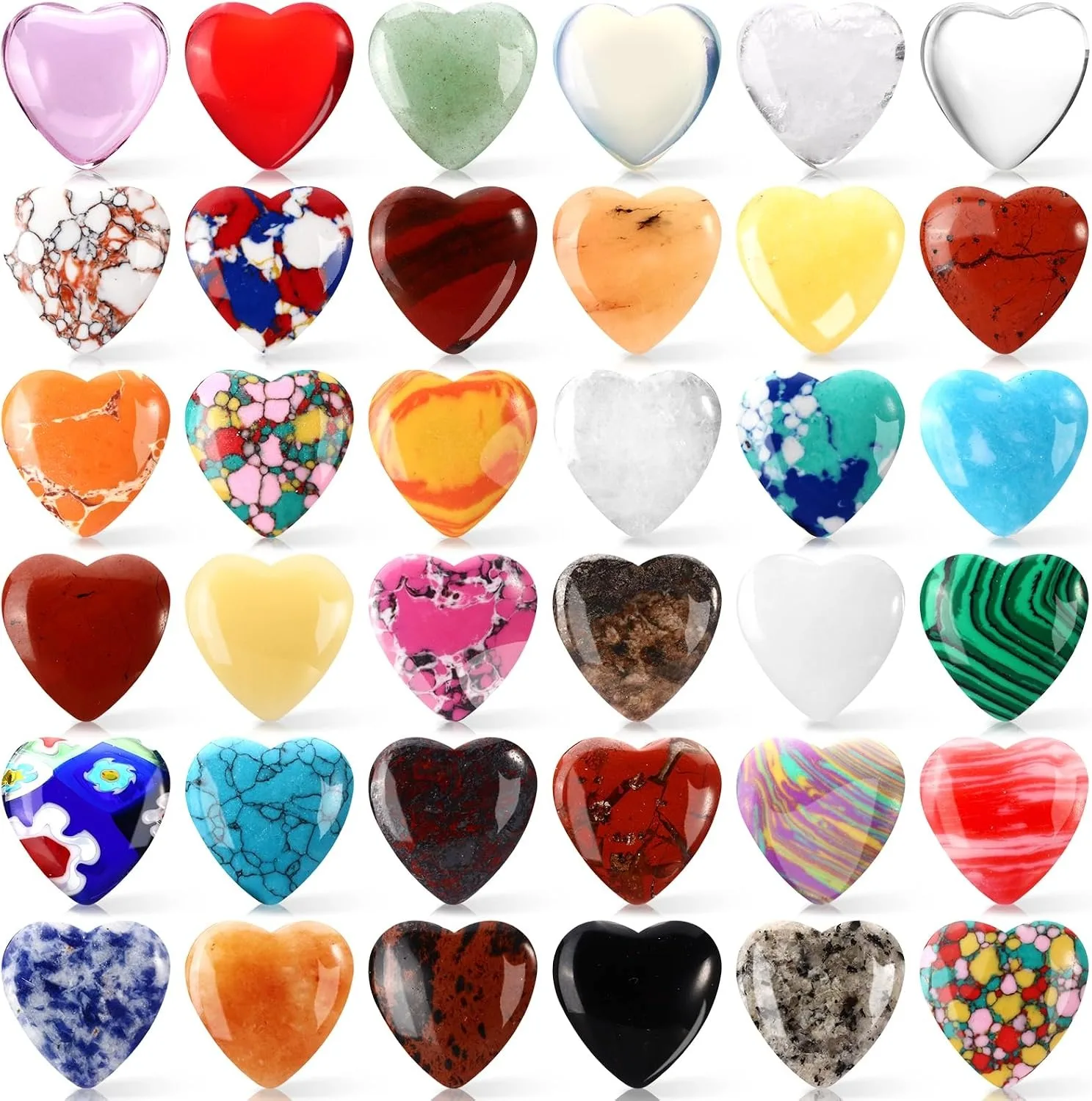 12/24PC Worry Stones Heart Shape Healing Crystals, Anxiety Crystal Bulk Gem Stones Rocks Crystals Natural Cute Pocket Meditation