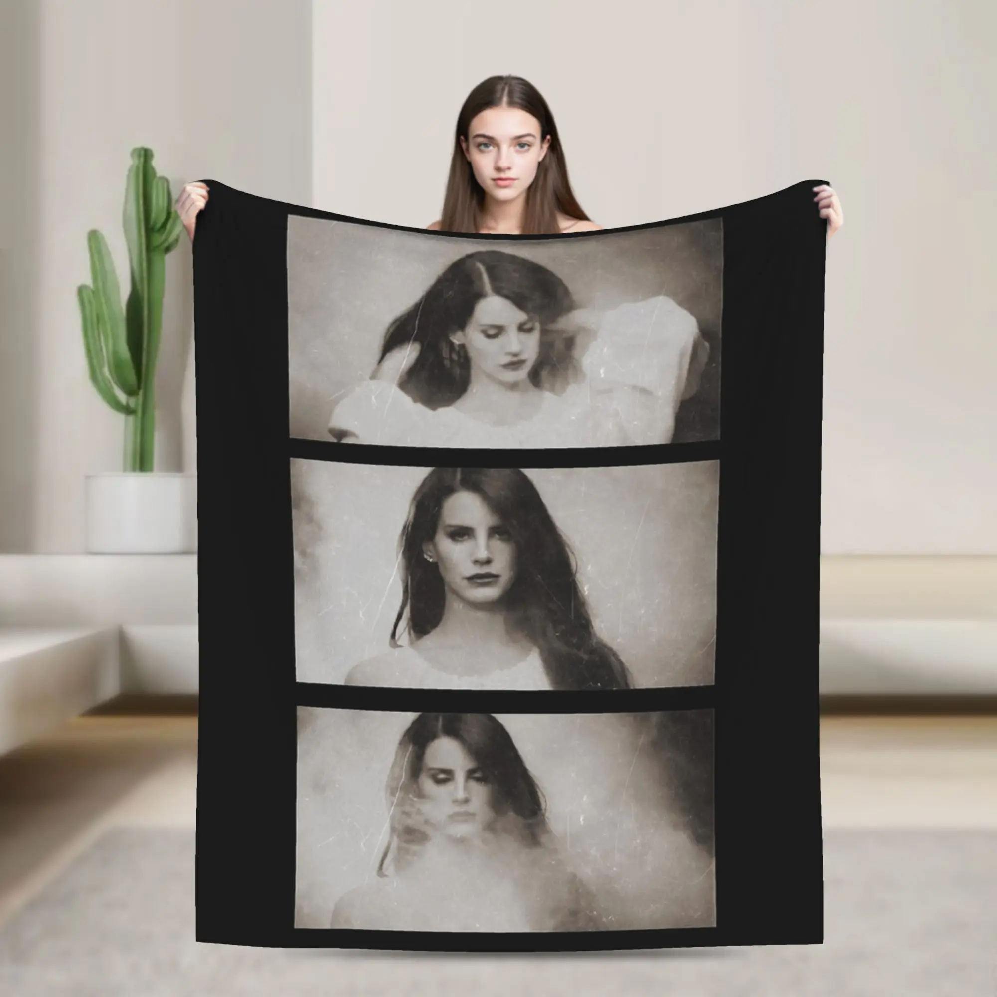 Faces of Lana Del Rey Blankets Flannel Autumn/Winter   Multifunction Warm Throw Blanket for Sofa Office Plush Thin Quilt