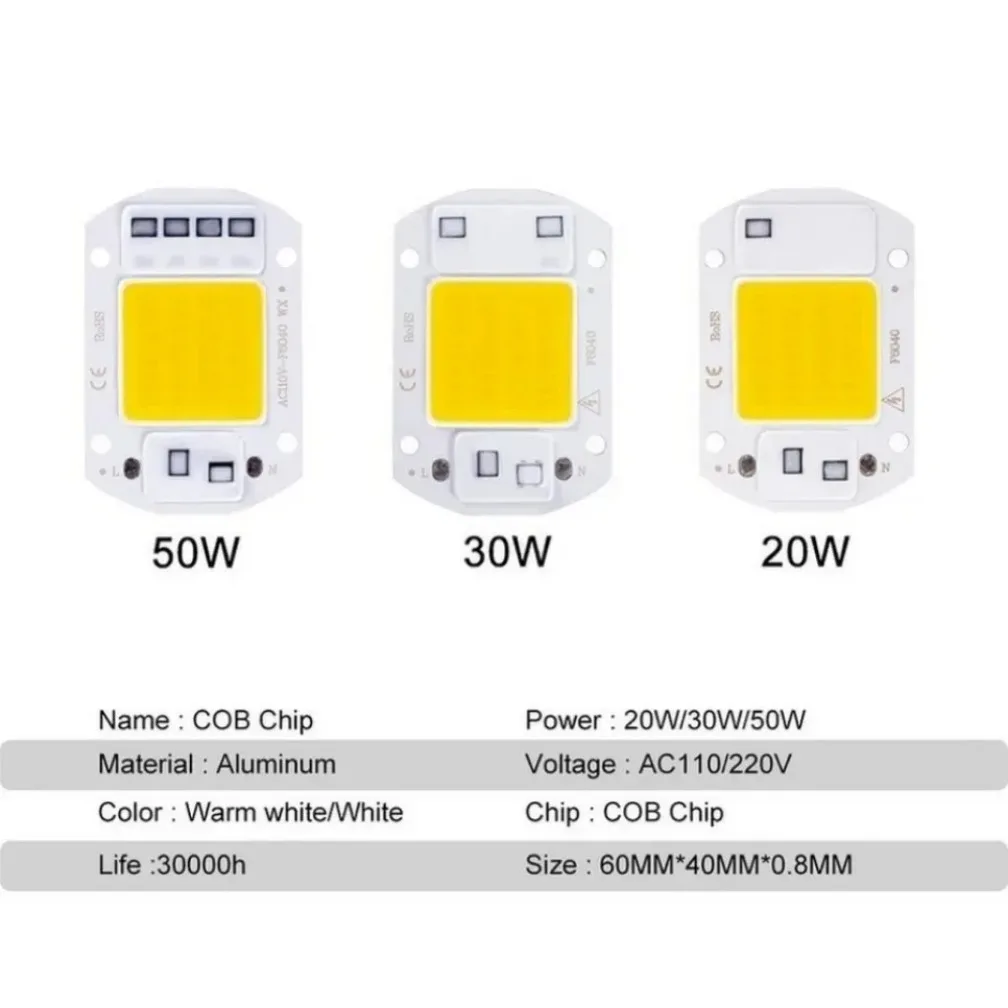 20W 30W 50W LED Chip COB Lamp AC 220V 110V IP65 Smart IC No Need Driver DIY Flood light Led Bulb Spotlight Outdoor Lamp bead