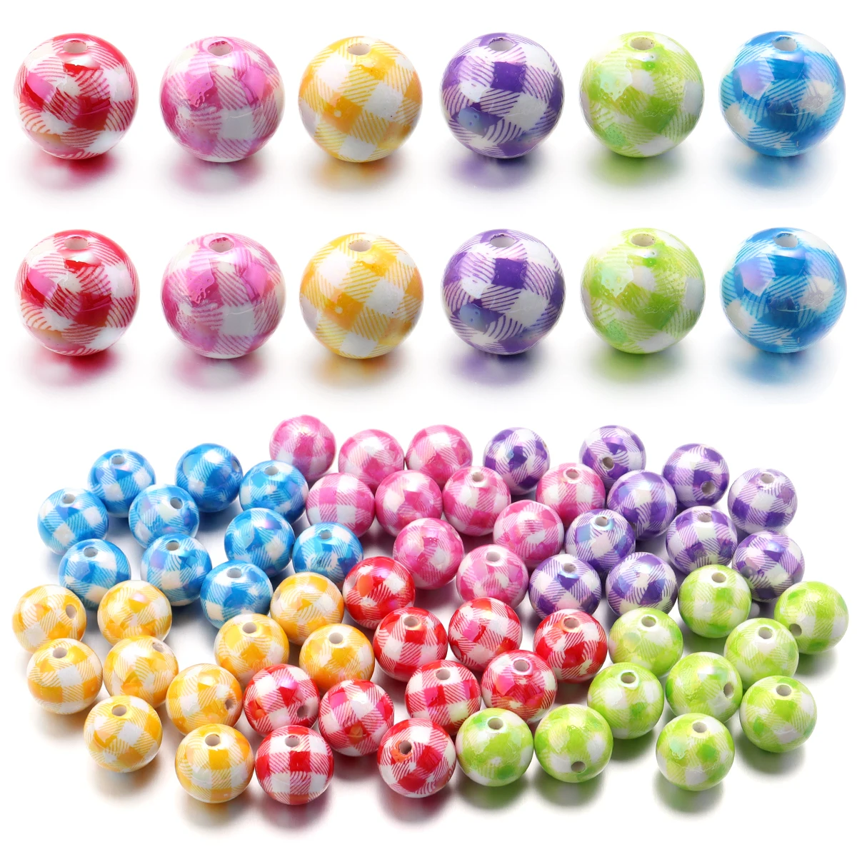 10 teile/los 16mm Bunte Karierte Runde Perlen Lose Abstand Acryl Perlen Für DIY Charme Armband Halskette Schmuck Zubehör