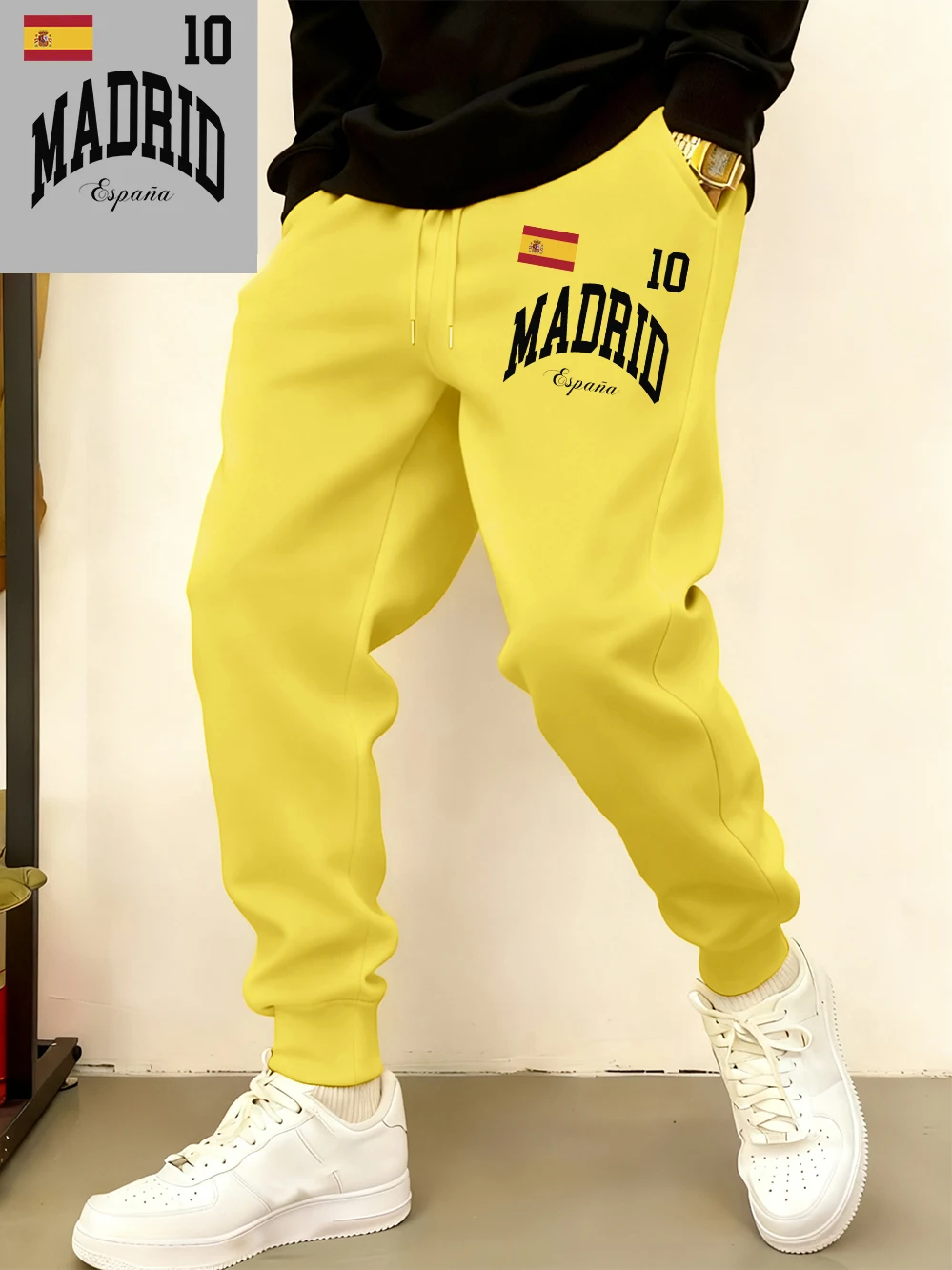 

Madrid España Flag Printed Sweatpants Mens Casual Loose Trousers Winter Fleece Warm Jogger Pants Basics Pocket Men'S Streetwear